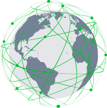 A series of four illustrations showing a desktop computer with a VPN pop-up connecting to an illustration of UsenetServer’s VPN, which connects to an illustration of a VPN server that links to other servers around the world.