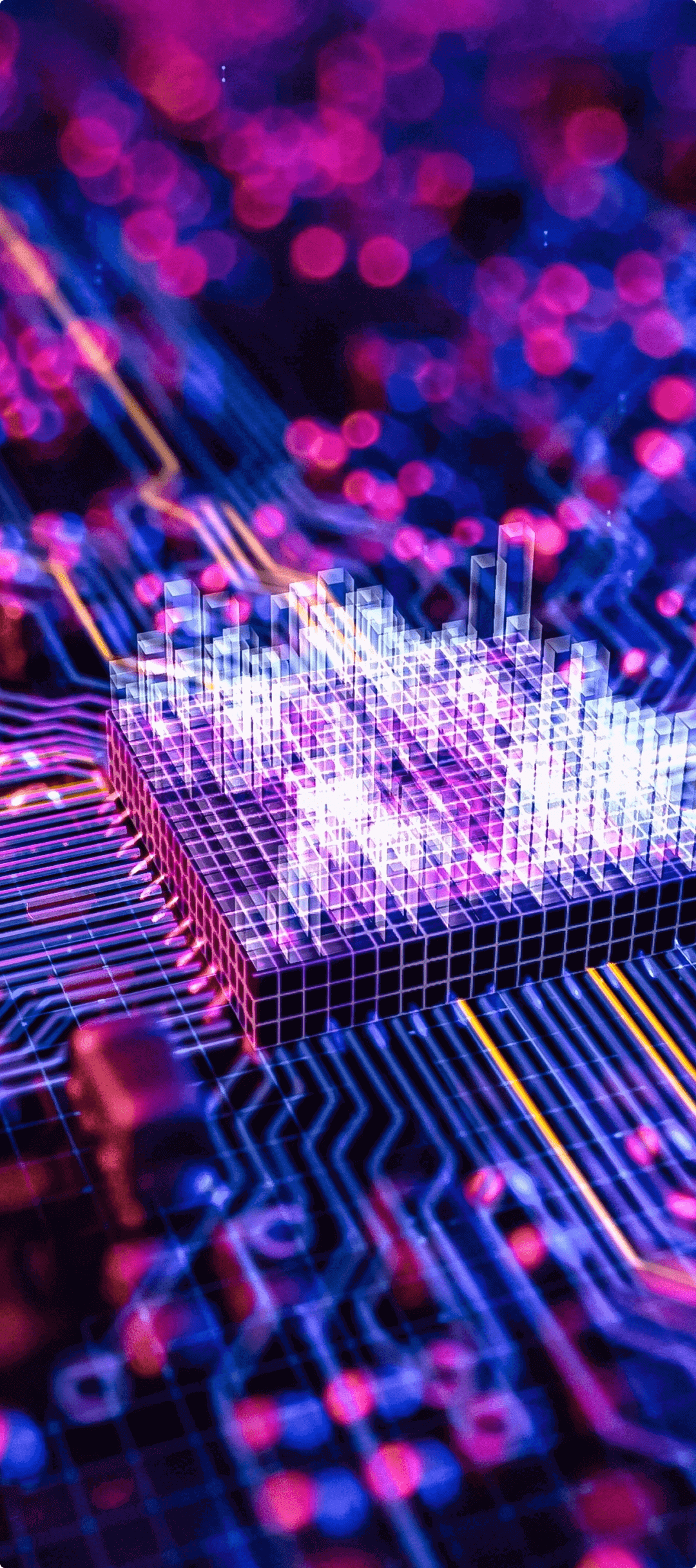 A microchip is lighted in purples and blues, showing that it is working quickly to offer UsenetServer users access to the best Usenet security.